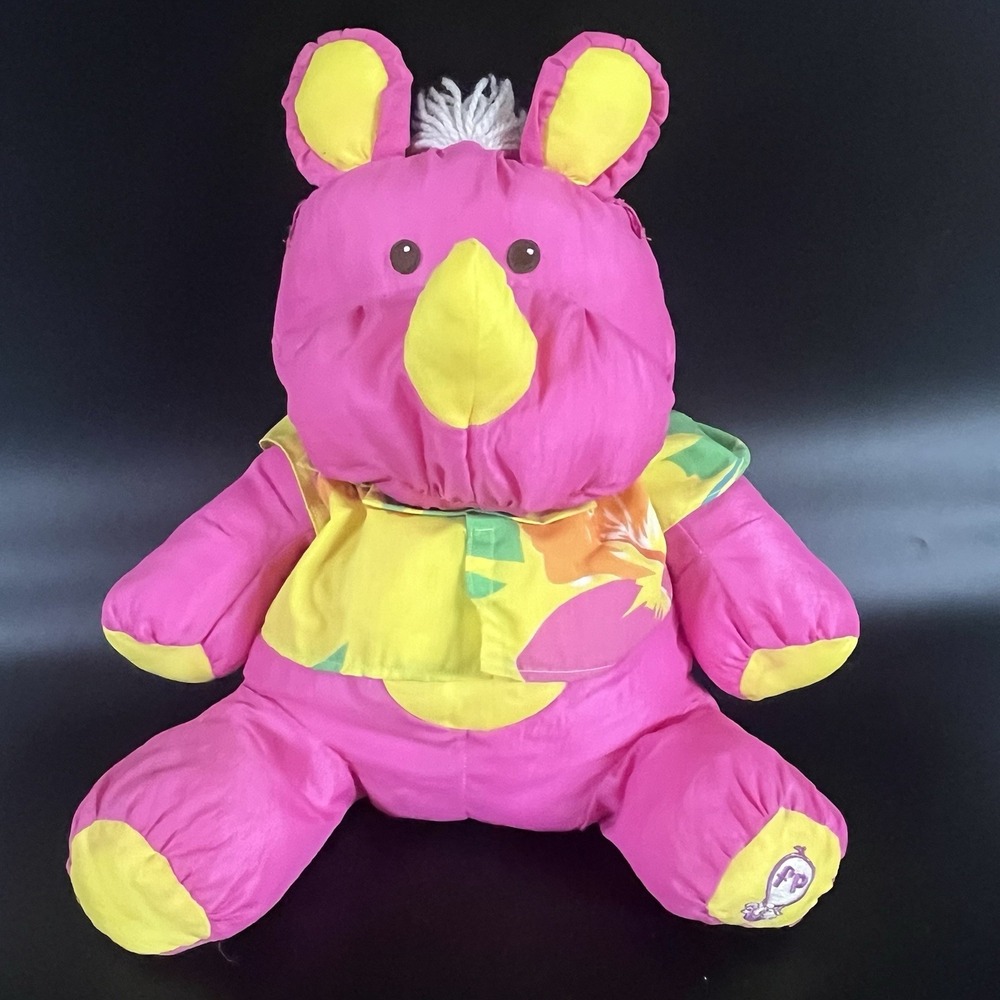 Vintage 1987 Puffalump Fisher Price Pink‎ Rhino Hawaiian Shirt Retro No Glasses